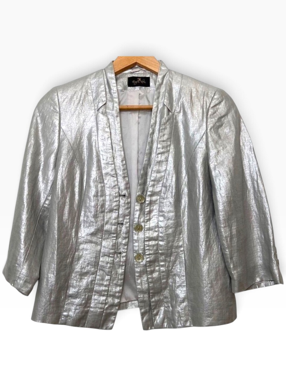Eugen Klein Designer blazer metallic silver  3/4 sleeve sparkle buttons size 8